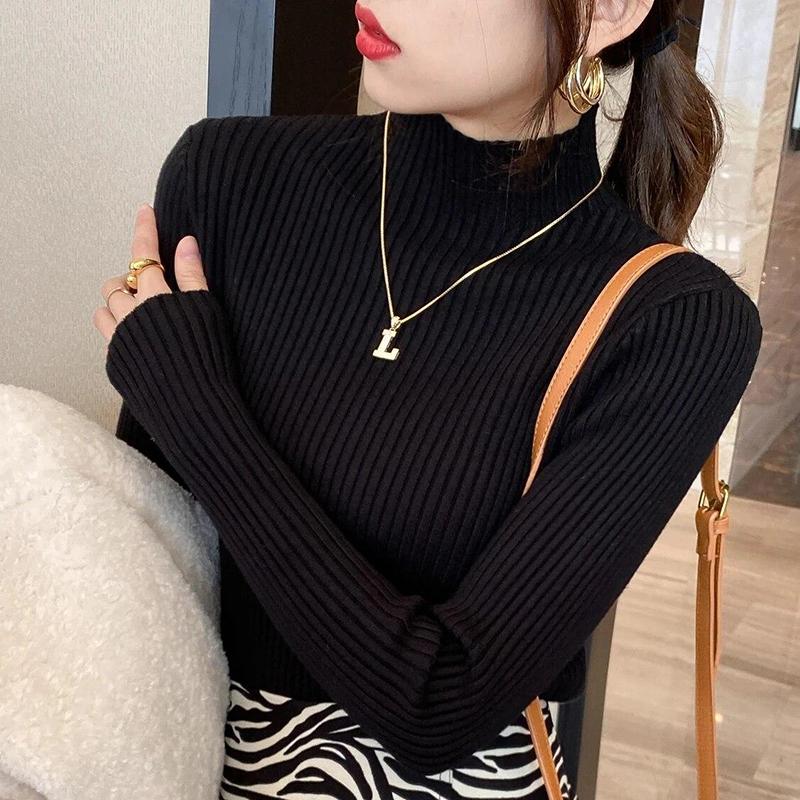 Элегантный вязаный свитер с полувысоким воротником, винтажный женский пуловер с длинными рукавами, топы, осенне-зимний белый джемпер, свитера 22848