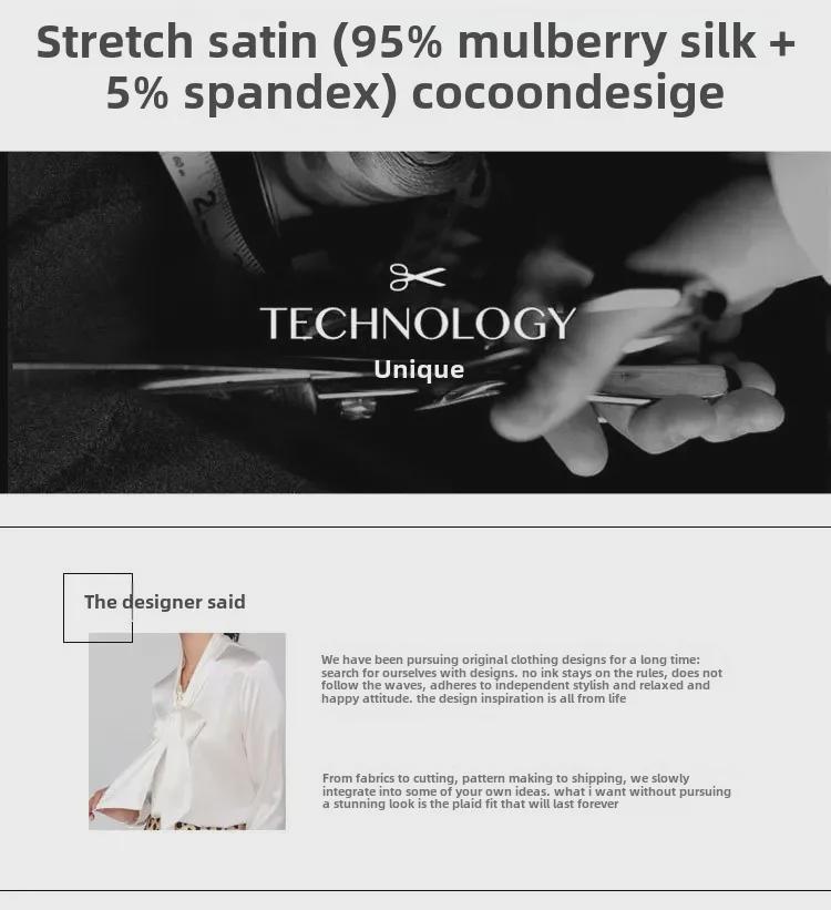 Women's Early Spring Mulberry Silk Satin Blouse with Bow - Long Sleeve