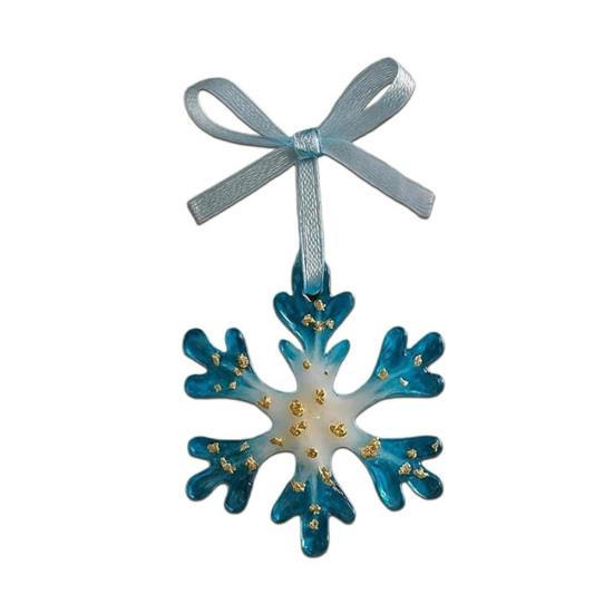 Рождественские украшения из смолы ручной работы Синий и золотой олень Снежинка Украшение для рождественской елки с подвесными лентами Винтажный праздничный сувенир
