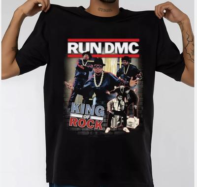 Новая футболка Run DMC King of Rock Альбом Хлопок Черный S-5XL Унисекс