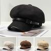 Retro Versatile Belt Buckle Beret Autumn and Winter Outdoor Cold Proof Octagonal Hat British Style Warm Painter Hat Korean