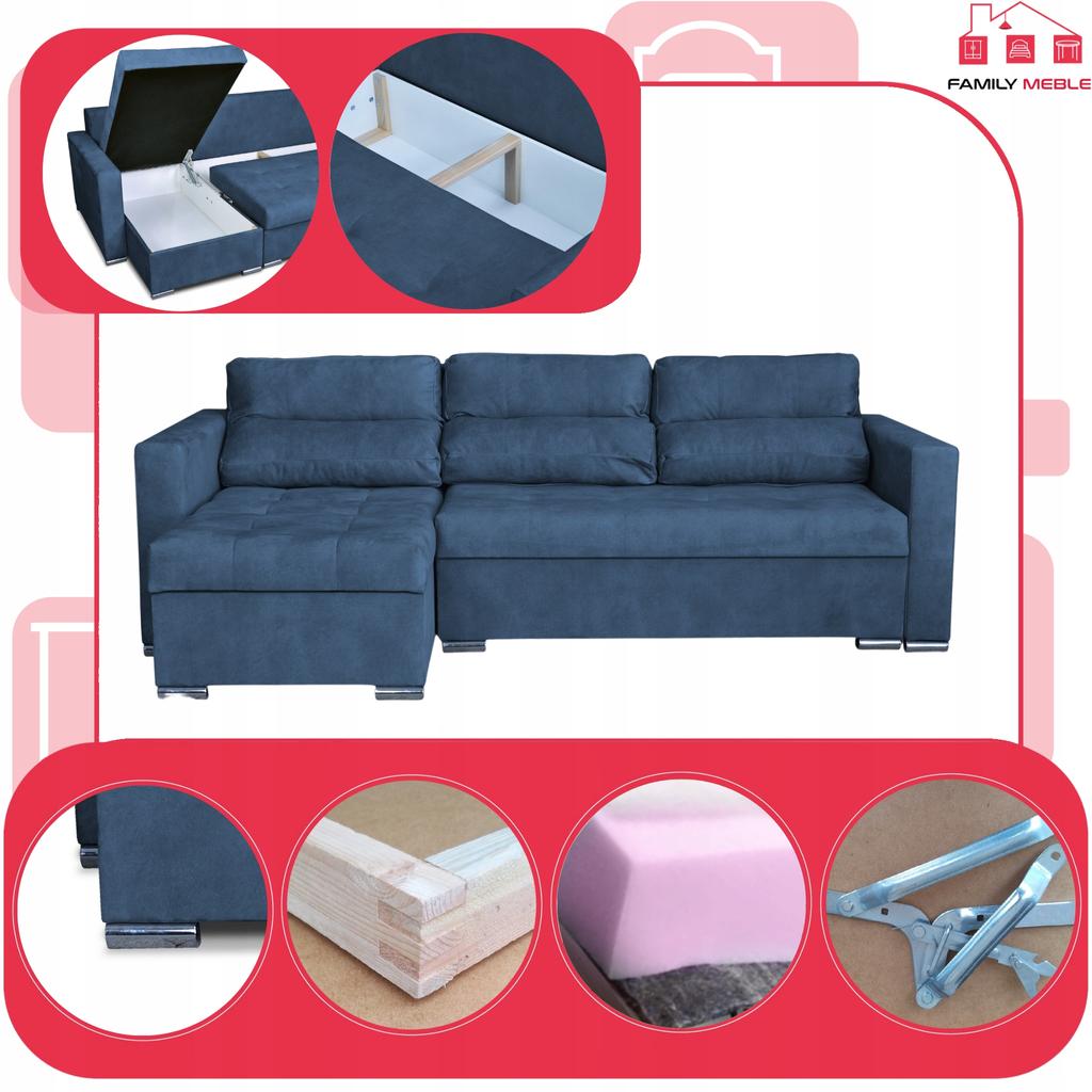 Varius Corner Sofa Bed with Sleeping Function Family Furniture Cornea Blue