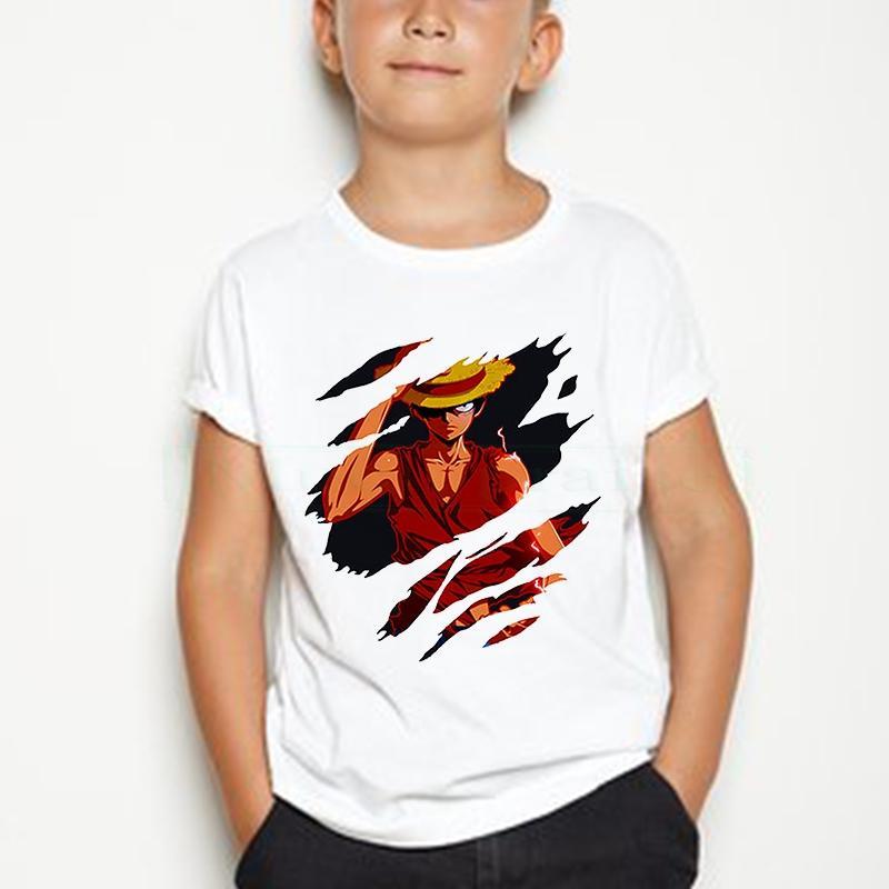 Summer Boys/Girls Casual Kawaii Cartoon Cotton Japanese Anime One Piece Kids 2-12 Year Short Sleeve T-shirt