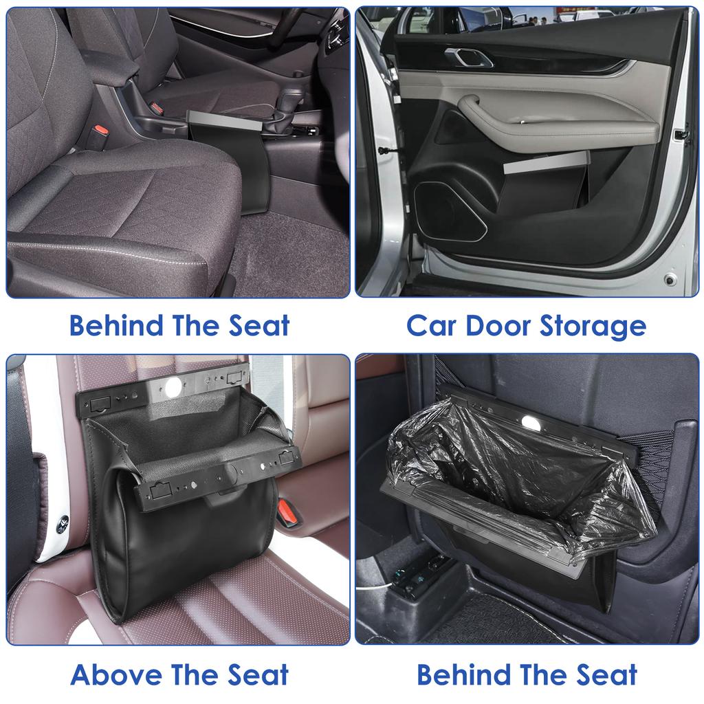 LED Car Garbage Bin Leak Proof Magnetic Adsorption Trash Can Back Seat Hanging PU Leather Storage Box Truck Car Accessories