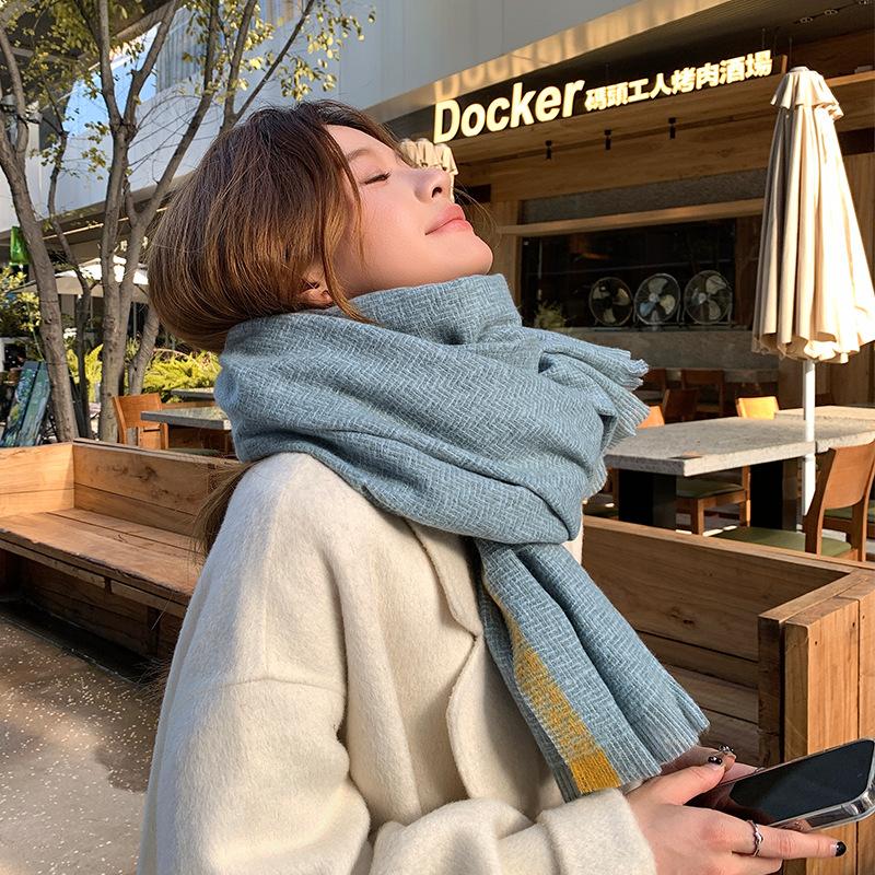 Autumn Winter Korean Sweet Minimalist Scarf High-End Warm Thickened Shawl Neck Warmer Women