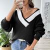 Женский свободный свитер контрастного цвета в стиле пэчворк с большим v-образным вырезом, пуловер, свитер