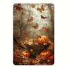 [2D Flat] 1pc Vintage Pumpkin World Metal Tin Sign, 20.32x30.48 Cm Rustic Iron Wall Art with Autumn Forest Scene, Hand-Painted J
