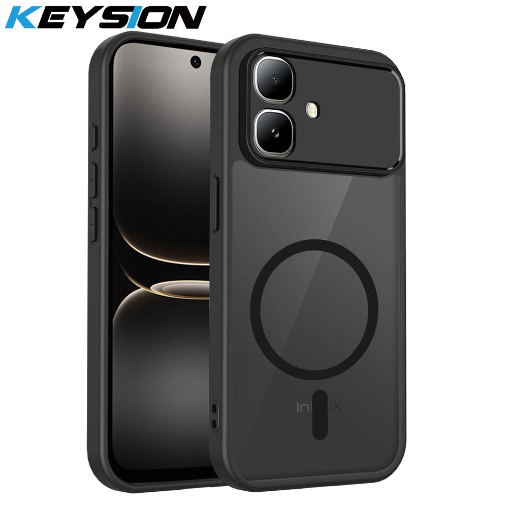 KEYSION Магнитный чехол для телефона для Infinix Smart 20, мягкий силикон + ПК, матовый полупрозрачный черный, ударопрочная задняя крышка для Smart 20