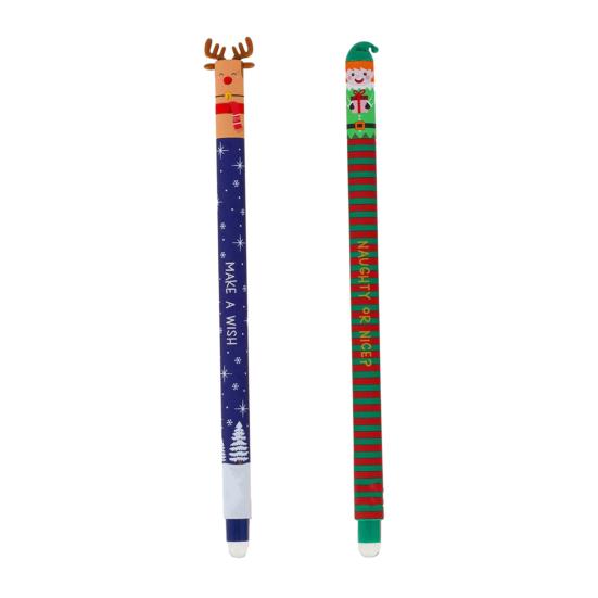 2 Pcs Christmas Erasable Gel Pens Retractable Cartoon Pens Fine Point Cute Holiday Writing Pens for School Office Kids Students Xmas Party Favors