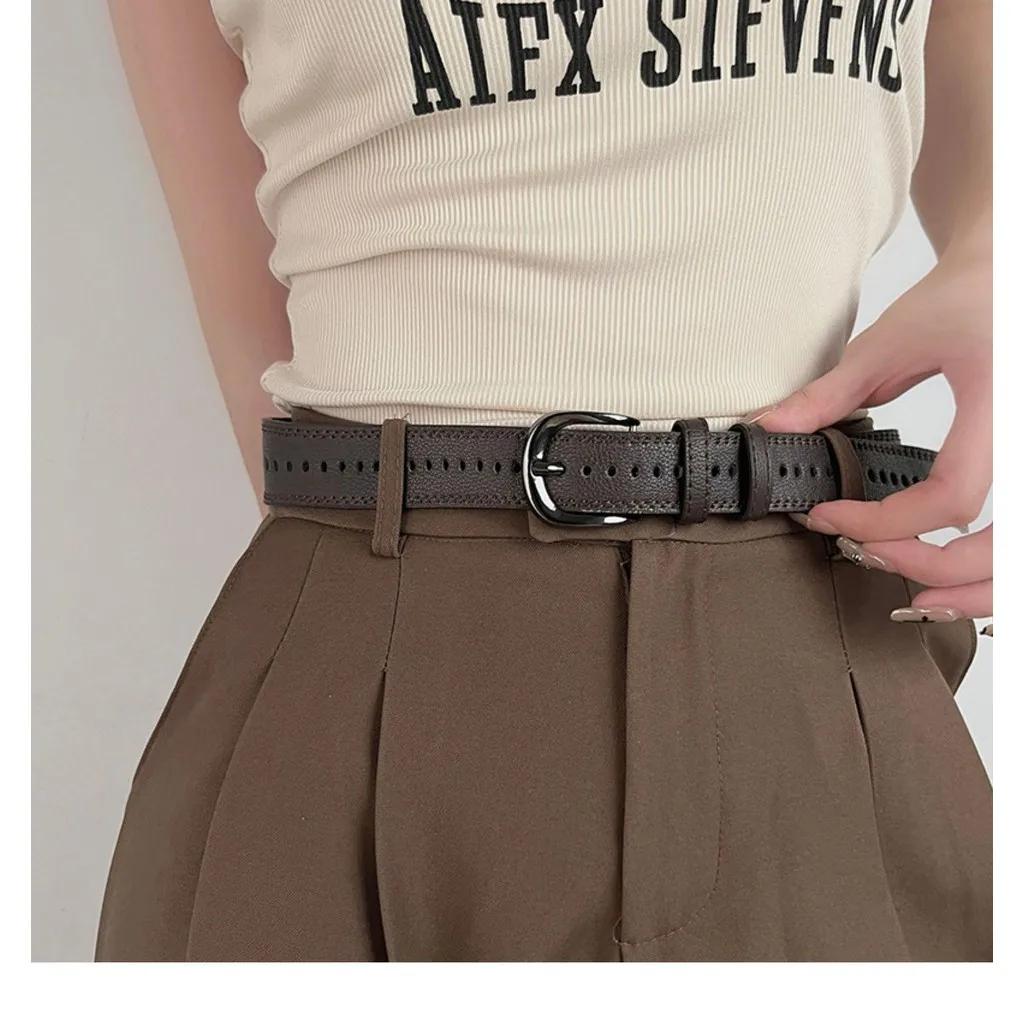 1 шт. Корейская версия, универсальный ретро-ремень для джинсов с пряжкой, с отверстиями по всему телу, модный простой ремень, аксессуар для костюма.