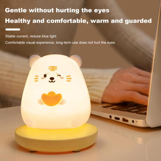 Ночник с мультяшными животными, мягкое мерцающее освещение, без затемнения, перезаряжаемый ночник, прикроватный светильник, украшение