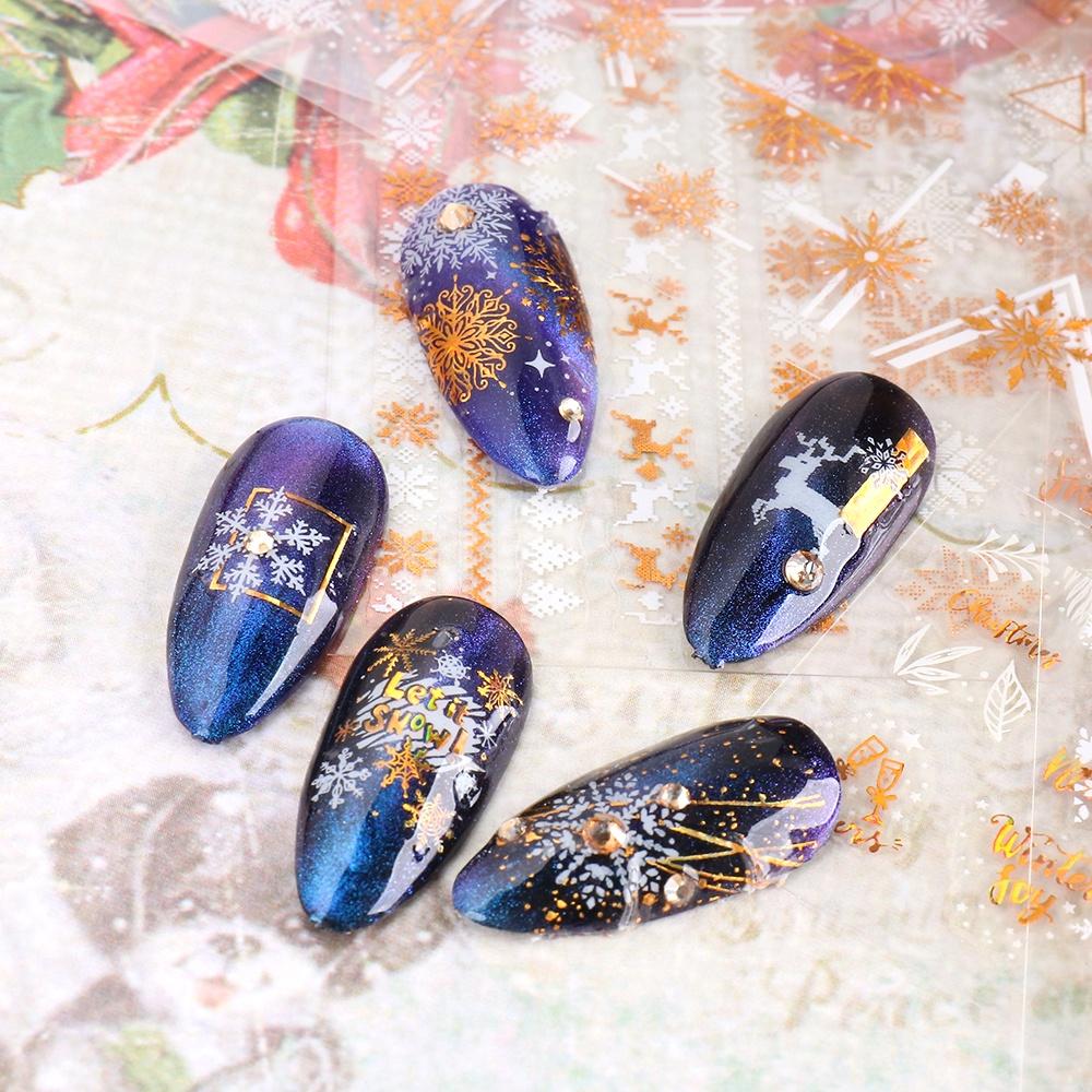 1 лист 3D Рождественская серия наклейки для ногтей наклейка дизайн ногтей украшения белый лазер золото красочные зимние снежинки лист сердце