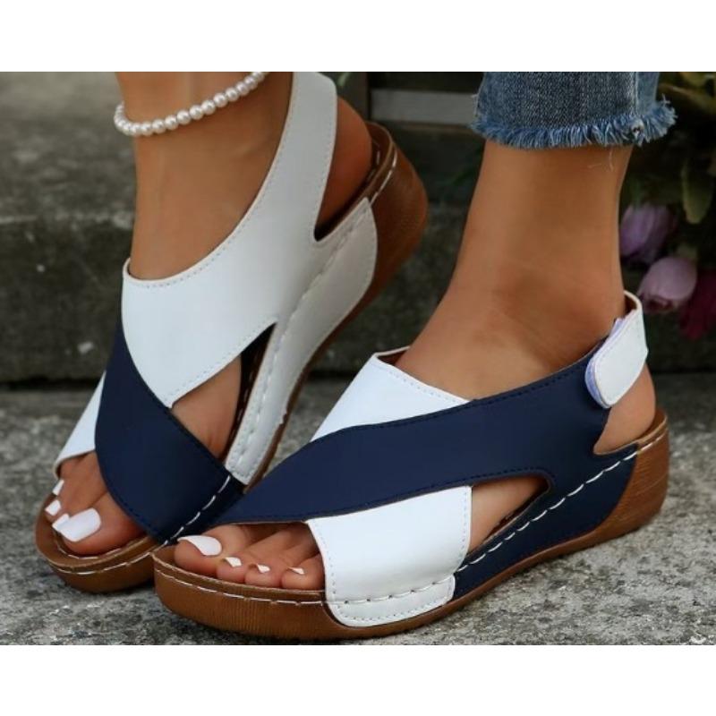 Женские сандалии на танкетке контрастного цвета с открытым носком, обувь на мягкой подошве, удобные летние сандалии для улицы