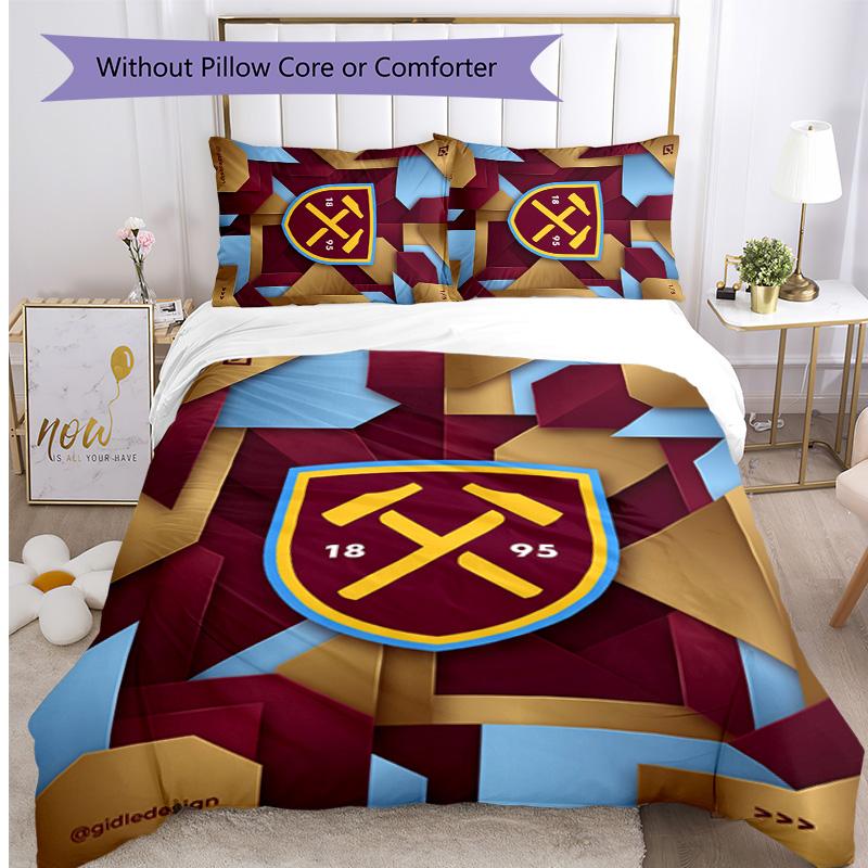 West Ham United Football Printed 3 Pieces Bedding Set, Comfortable Skin Friendly Bedroom Duvet Cover Set