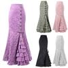 Mermaid Skirt for Women Prints High Waist Cross Lace-up Ruffle Hem Zipper Long Skirt Vintage Punk Gothic Party Wear