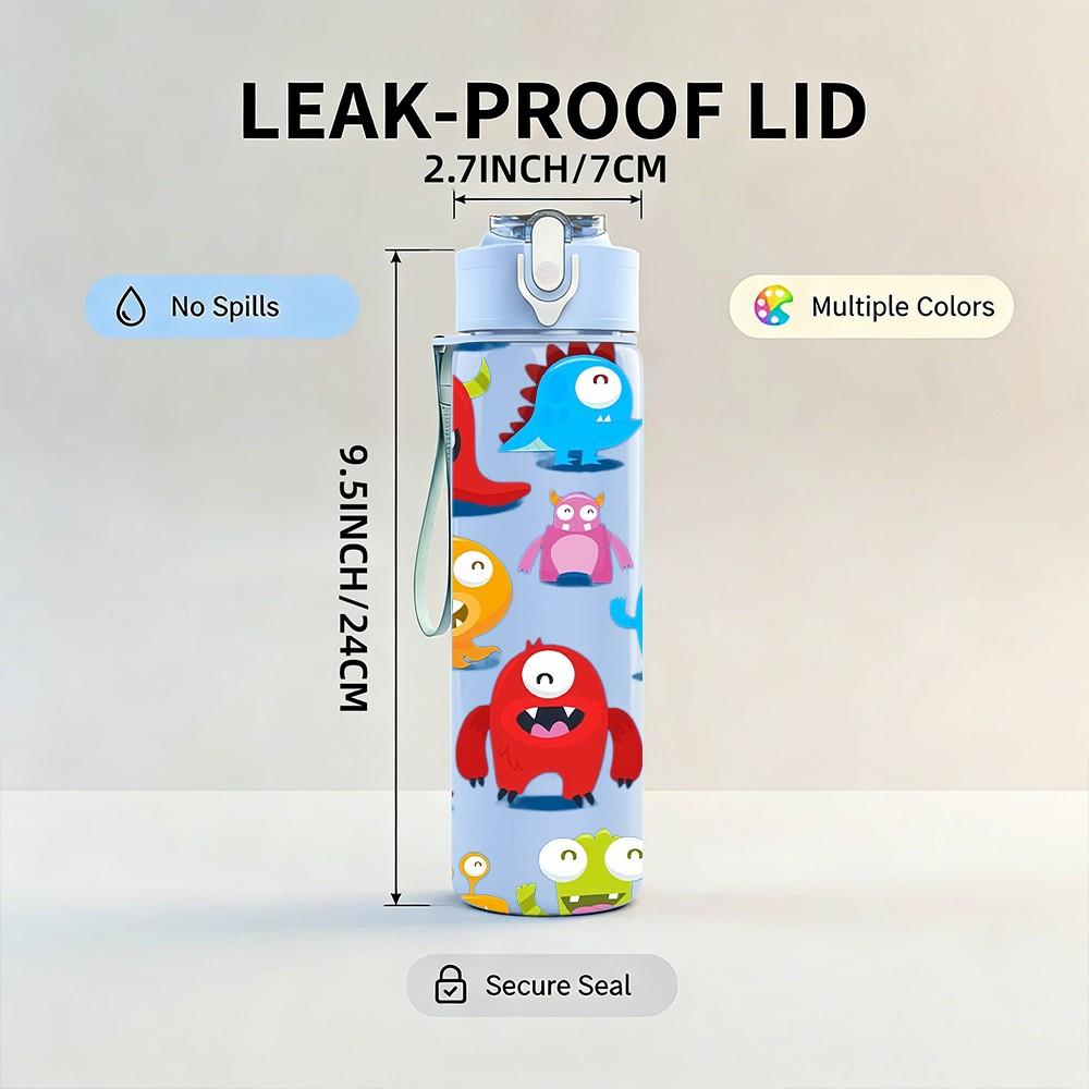 1PC Color Robot Cartoon Character Print 750ml Color Plastic Sports Water Bottle Leakproof Flip Straw Lid Suitable for Sports Office Home Use