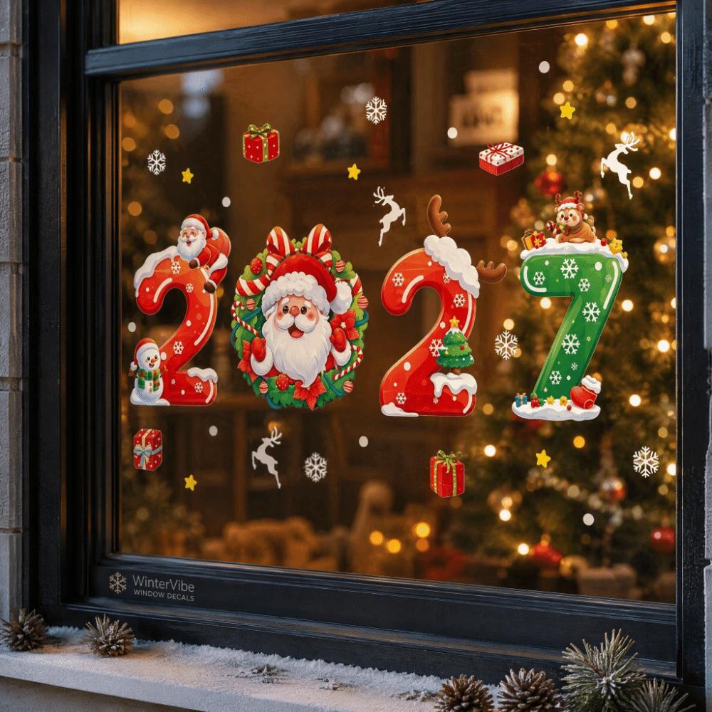 DIY 2027 Static Cling Decal Removable Static Xmas Party Door Stickers Party Supplies