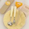 Симпатичная ложка для сыра из нержавеющей стали, вилка, палочки для еды из пшеницы, набор из трех предметов, студенческий детский портативный набор коробок для хранения посуды