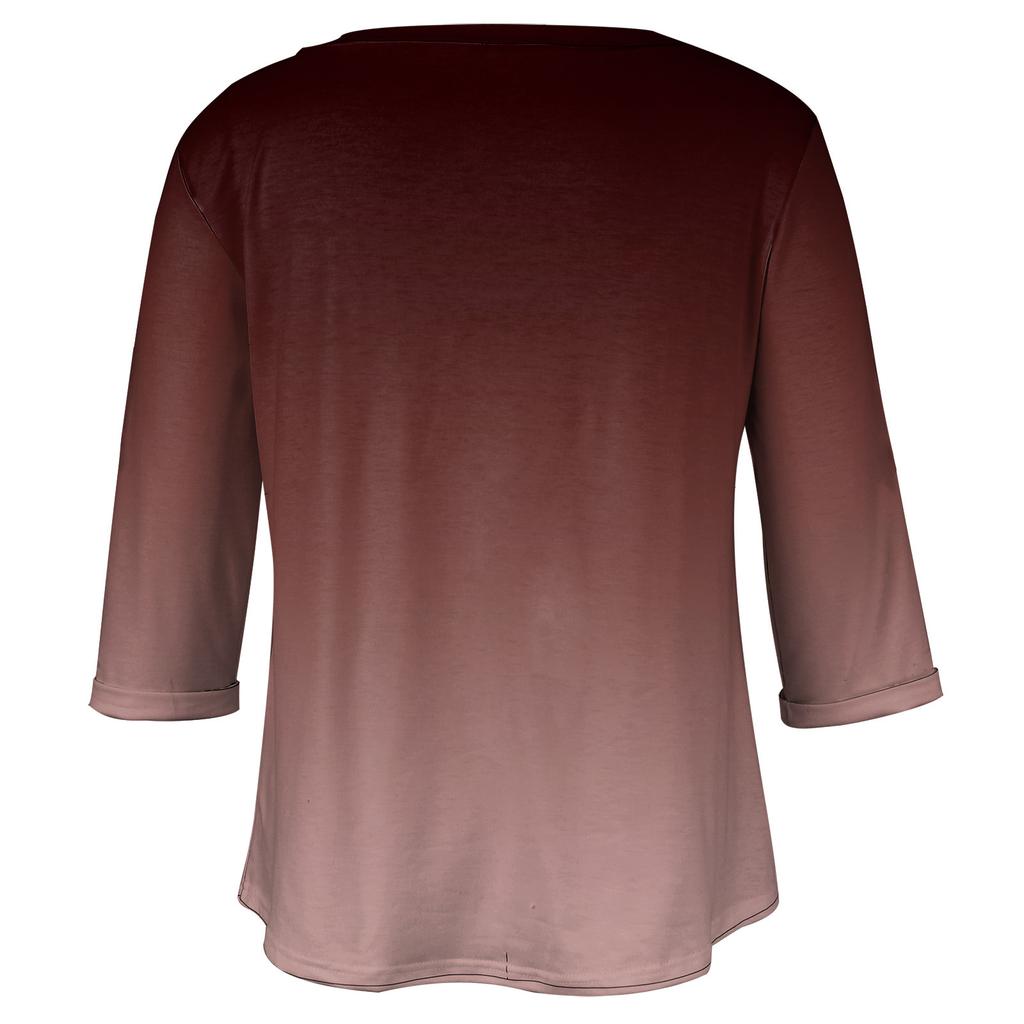 Женский модный повседневный пуловер с рукавами три четверти и V-образным вырезом с принтом, топ с рукавами 4/3