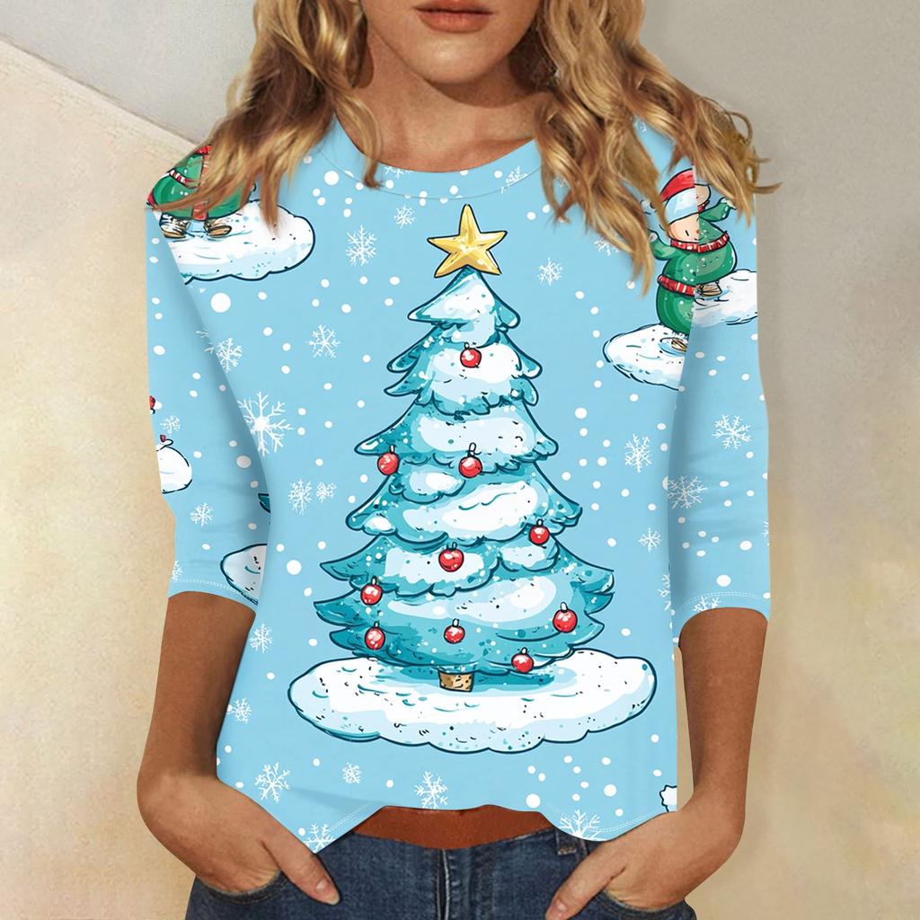 Рубашки с рукавом 3/4 для женщин, футболки с принтом, блузки, повседневные, больших размеров, базовые топы, пуловеры
