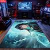 Anime Swordsman Area Rug, Cyan Water Theme Non-slip Floor Mat, Decorative Carpet for Gaming Room Bedroom, Washable Home Gift