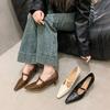 Retro Pointed Toe Buckle-heeled Single Shoes Fashion Solid Color Women's Shoes Medium Heels Shallow Mouth Casual  Mujer