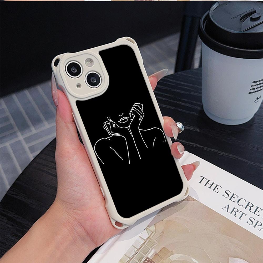 Ae79 femme каркасные черные мягкие чехлы для телефонов iPhone 16 15 14 13 12 11 Pro Max 7 8 Plus XR XS с ремешком на запястье, защитным шнурком для углов, задняя крышка