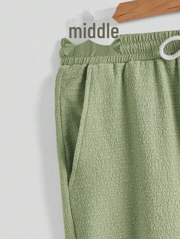 2024 Summer Men's Casual Sports Suit - Short Sleeve & Long Pants, Solid Color