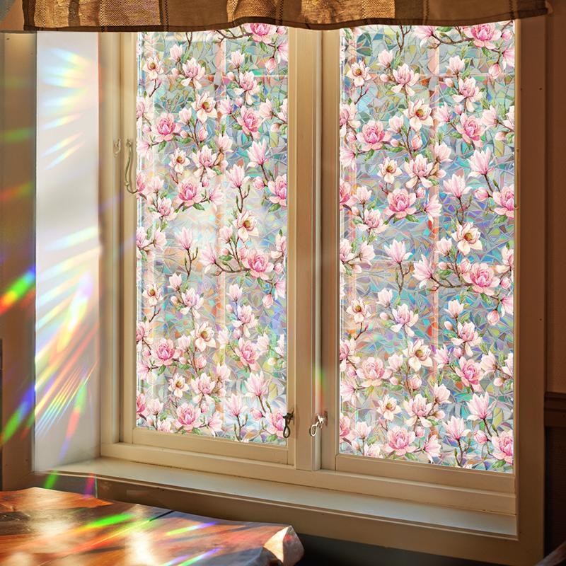 Colorful Rainbow Bird Pattern Prismatic Window Film Reusable No-Adhesive Static Cling Rainbow Sun Catcher Decal For Home Decor