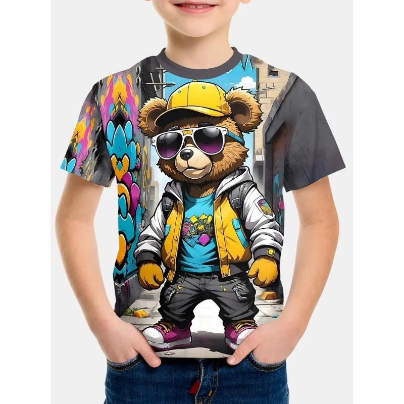 Детская футболка с 3D-принтом, летняя футболка с круглым вырезом и короткими рукавами для мальчиков в стиле аниме с 3D-принтом