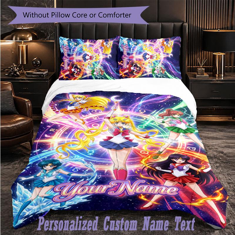 Personalized 3Pcs Bedding SetSailor Moon Custom Text Duvet Cover Pillowcase Set Bedroom Gift