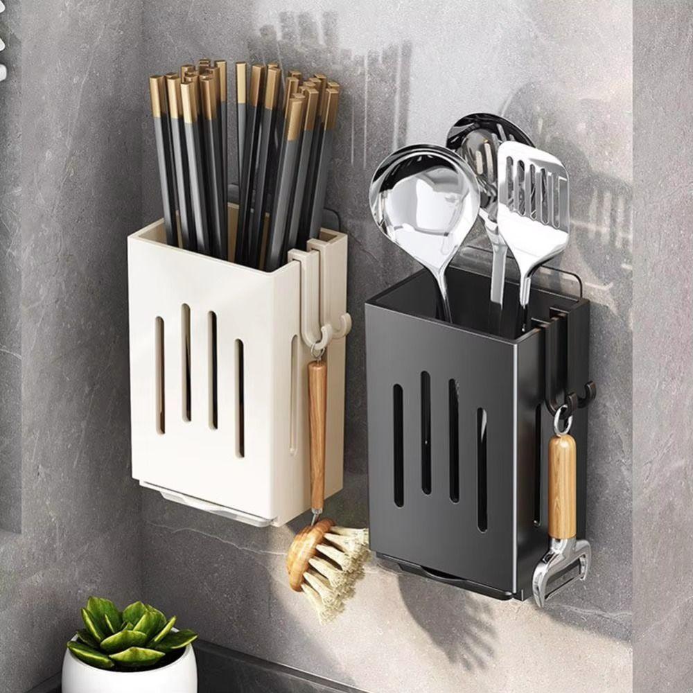 Wall-Mounted Chopstick Holder Draining Spoon Fork Storage Rack Durable Tableware Organizer