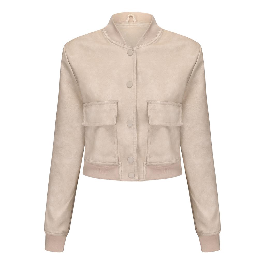 Loose Cardigan Jacket Casual Jacket Fashion Ribbed Shrunken Leather Jacket Women