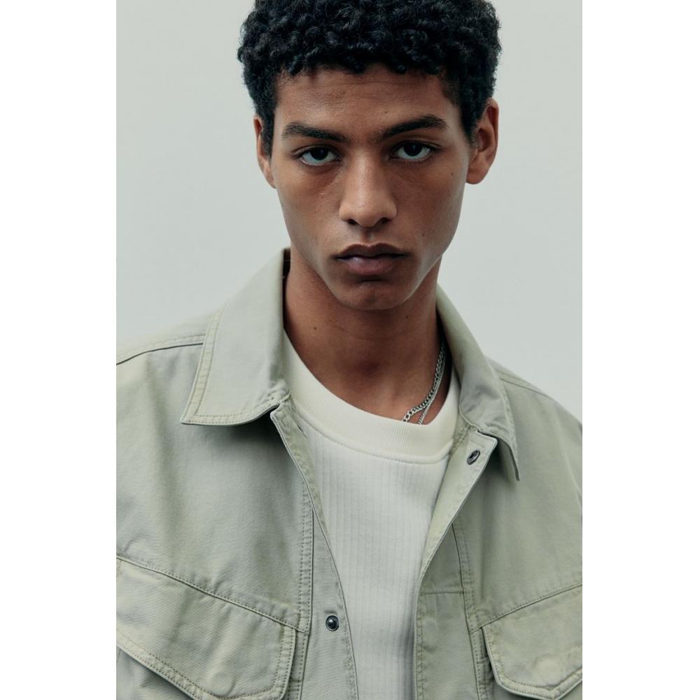 HM Regular Fit Canvas oversHirt pistacHio Green