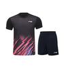 Club Series Quick-Dry Badminton Short Sleeve Henley Neck Relaxed Sports Set Men Sets Black AATU031-1