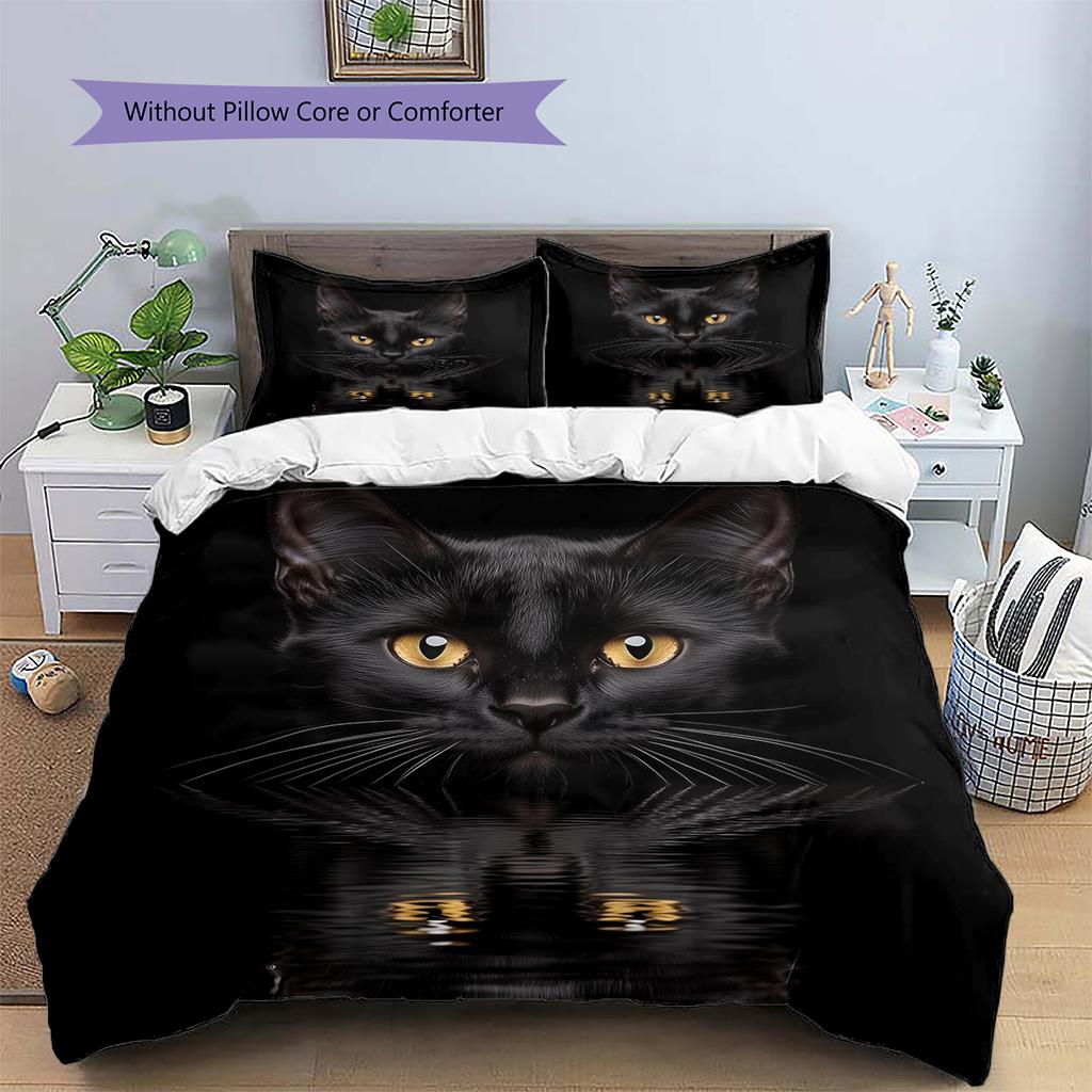 Black Bombay Cat Pattern Bedding Home Decoration Birthday Gift (1 * duvet cover + 2 * pillowcase, without core)
