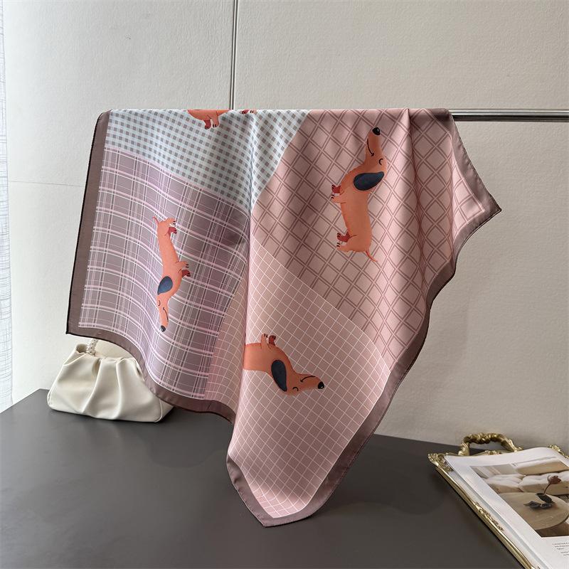 New dachshund print faux silk small square scarf shawl versatile high-end neck scarf bandana wrap