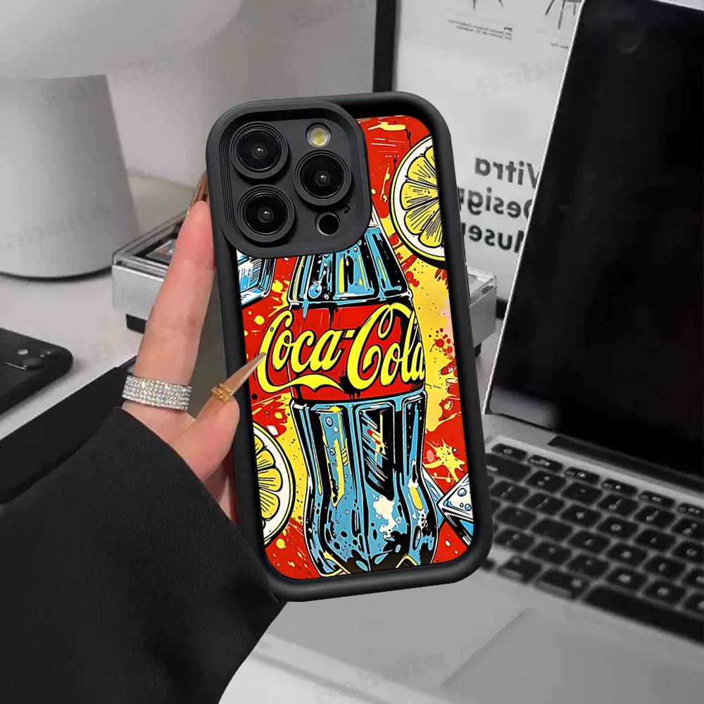 Hot C-Coca Drinks C-Cola Silicone Soft Phone Case For IPhone 17 16 15 14 Plus 13 12 Mini 11 Black Cover