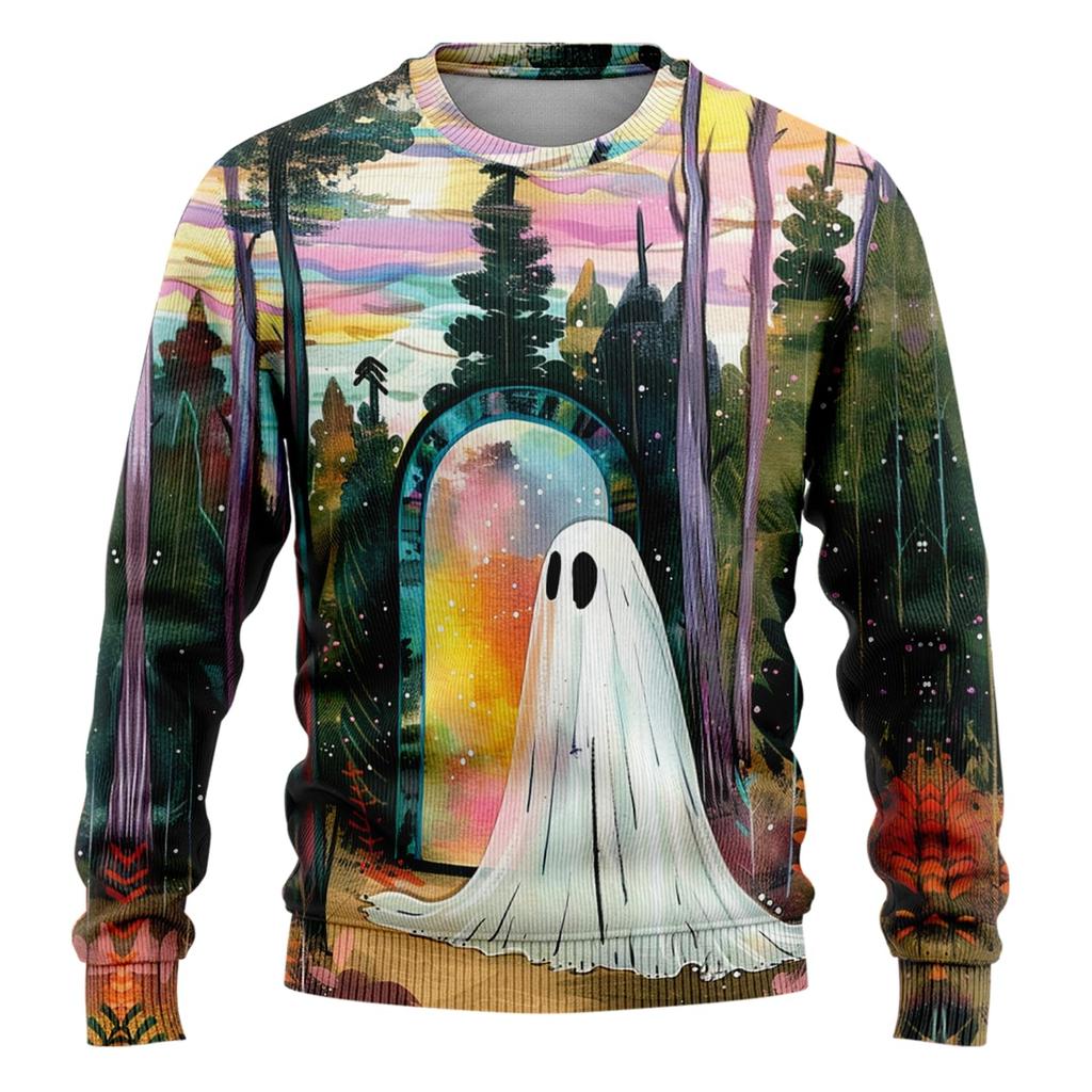 Men's Halloween Sweatshirt 3D Ghost Printed Pullover Hoodie Men Women Set Harajuku Fashion Skull Ugly Christmas Sweater Cat Tops