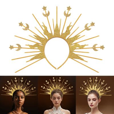 Элегантная повязка на голову Radiance Crown, луна, звезда, барочные тиары, повязка на голову, женские аксессуары для костюмов для косплея, церковная повязка на голову