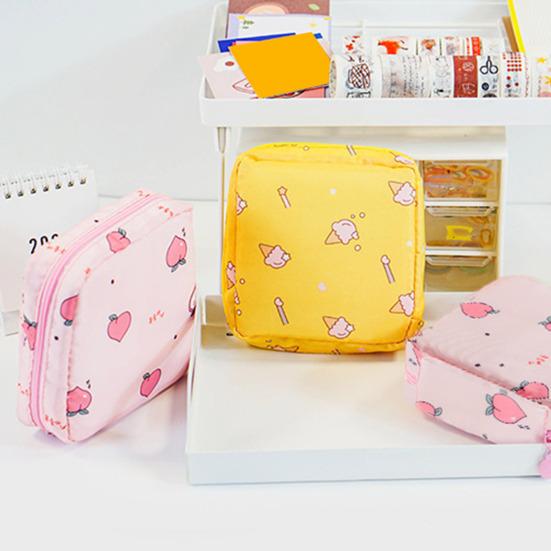 Сумка для хранения гигиенических салфеток, внутренний карман с мультяшным принтом, застежка-молния, большая вместимость, с ремешком на запястье, косметические наушники, ключи для хранения ювелирных изделий