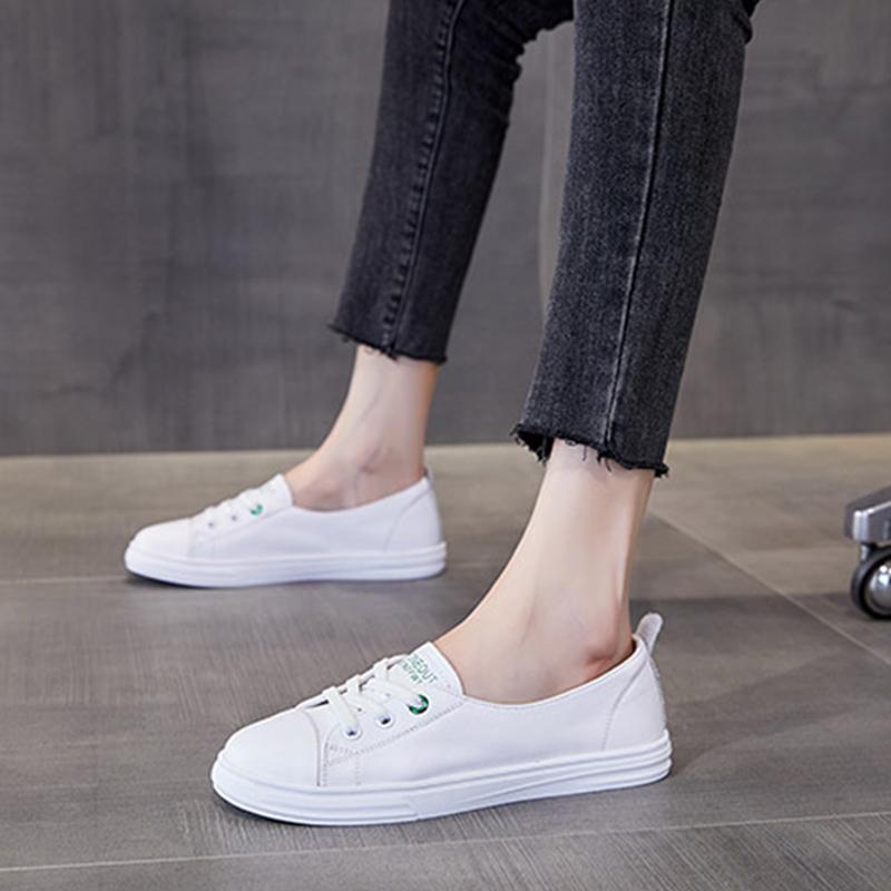 100% Натуральная Кожа Женские Белые Туфли Плоские Повседневные Мягкая Коровья Кожа Модные Женские Брендовые Слипоны Удобные