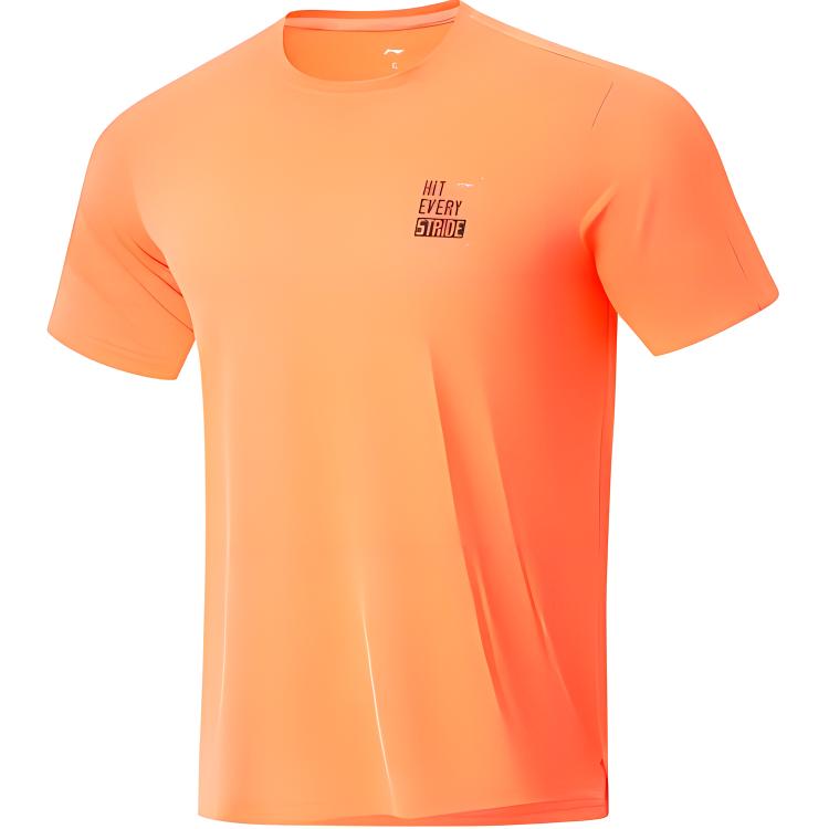 Мужская футболка Li Ning из коллекции для бега, флуоресцентно-дынный оранжевый, ATSU191-5