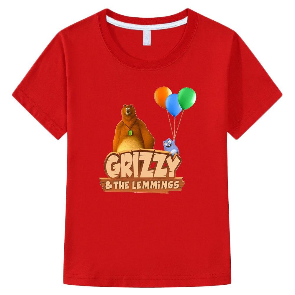 Grizzy and The Lemmings T-Shirts Girl Cartoon Print Funny Kids T Shirt Summer Children Clothes 100%Cotton Baby Boys Graphic Tee
