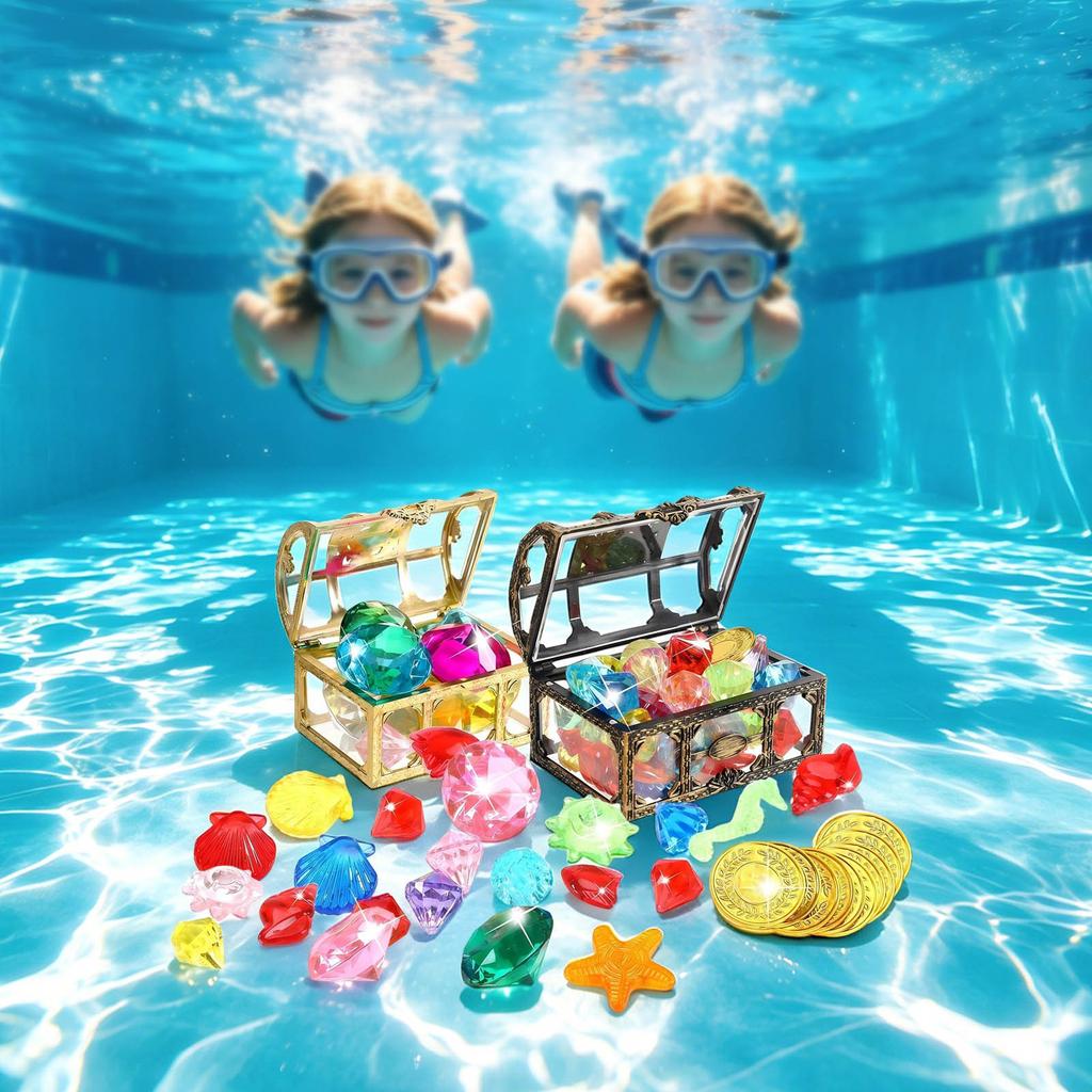 Летние игрушки для детского бассейна и бассейна для ныряния, Набор игрушек «Сундук с сокровищами» для игры в ныряние.