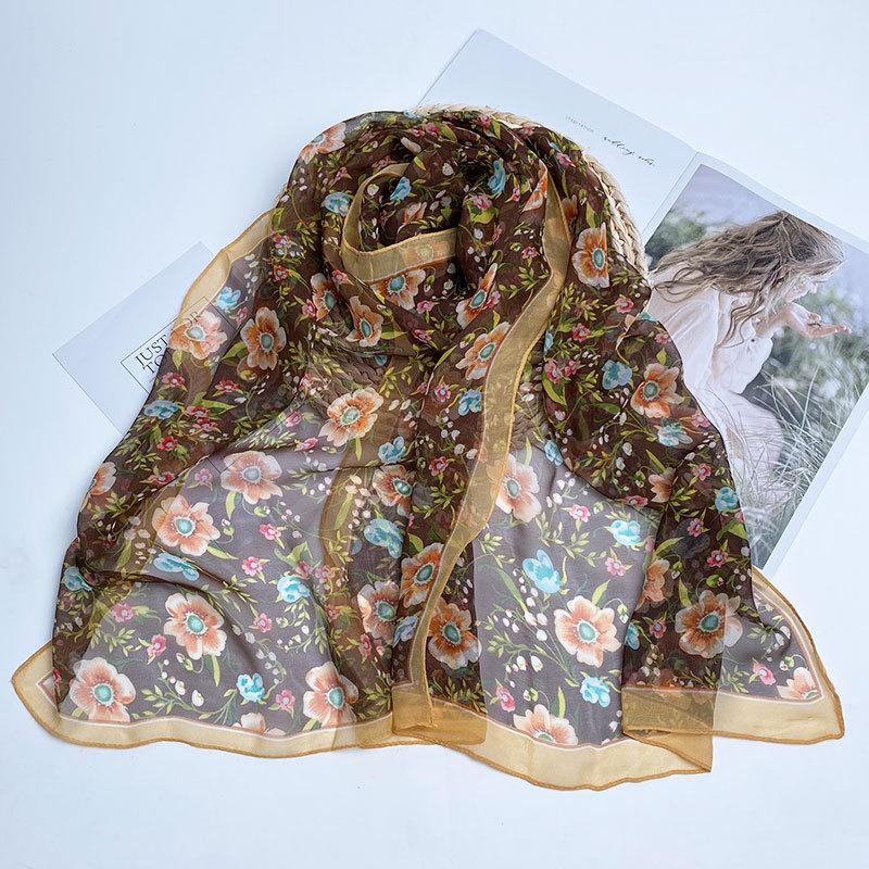 Four Season Thin Silk Scarf for Women High-end Mulberry Silk Scarf Long Versatile Fashion Shawl Scarf Beach Scarf