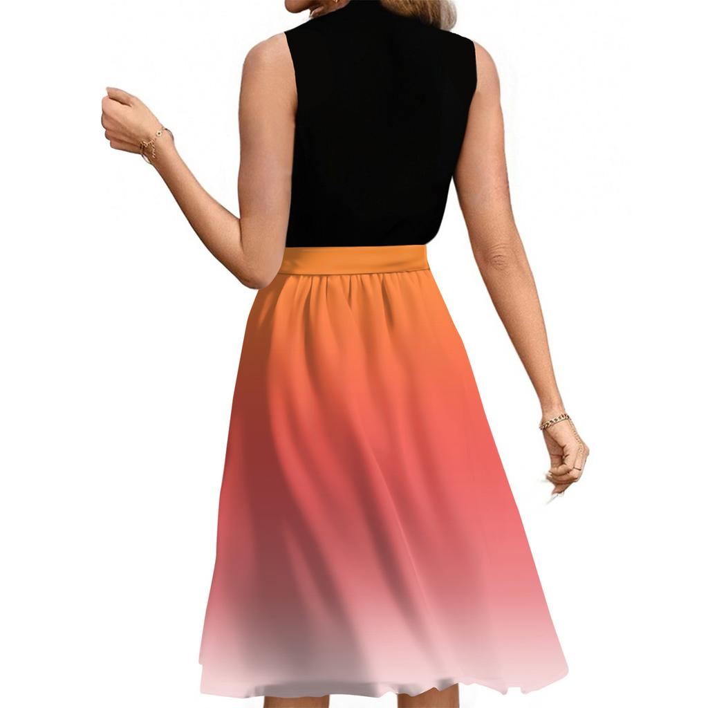 Women's Fashion Casual Lace-up Sleeveless Round Neck Splicing Short Dress