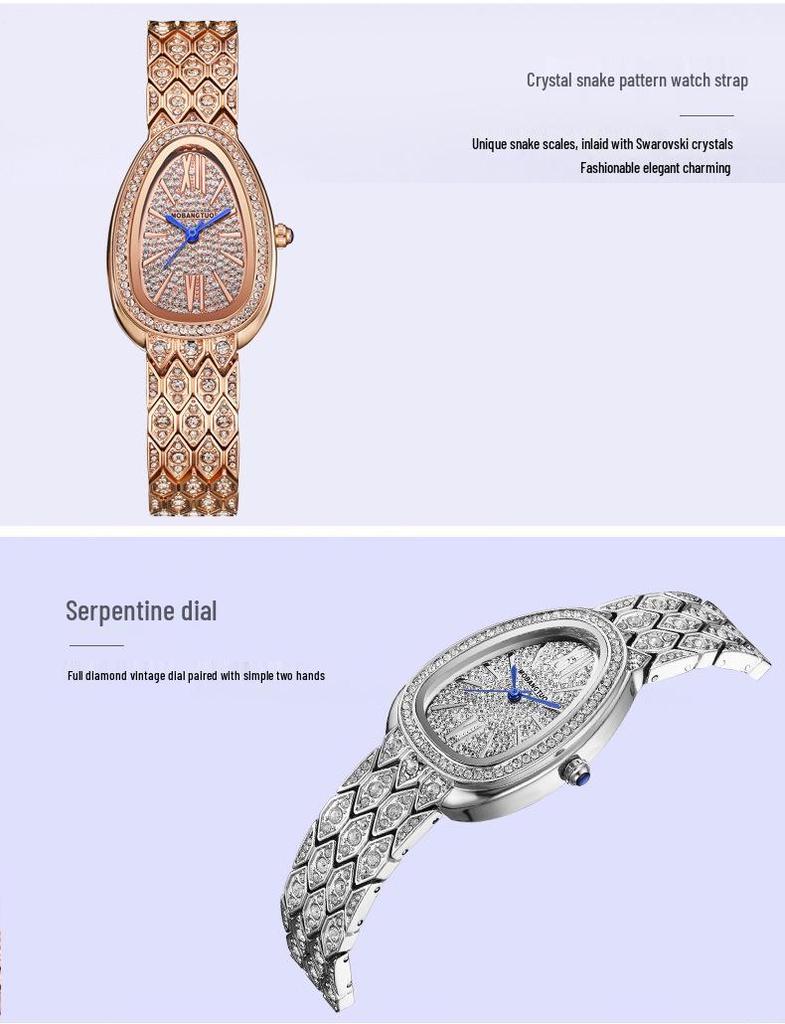 Элегантные женские кварцевые часы в форме змеи со звездным циферблатом - Роскошный водонепроницаемый браслет с бриллиантами от нишевого бренда Light Fashion.