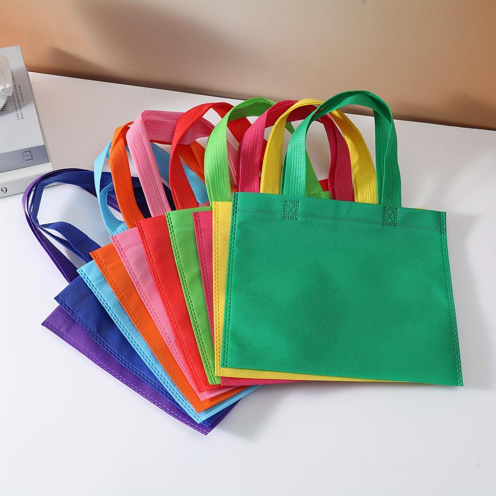 60/120 Pieces Colorful Small Non Woven Party Favor Bag 8×8 Inch Renewable Gift Bag with Handle for Birthday Party Gift Bag
