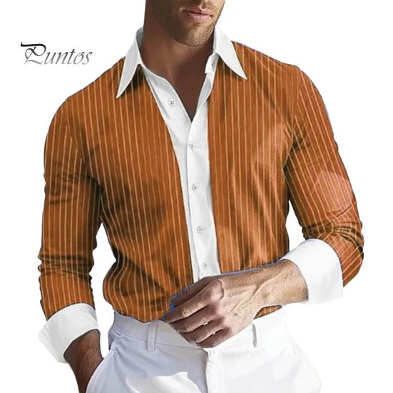 Мужская рубашка с длинным рукавом, лацканами, дизайном, рубашка с пуговицами, планкой, полосатым принтом, цветная рабочая рубашка в стиле пэчворк
